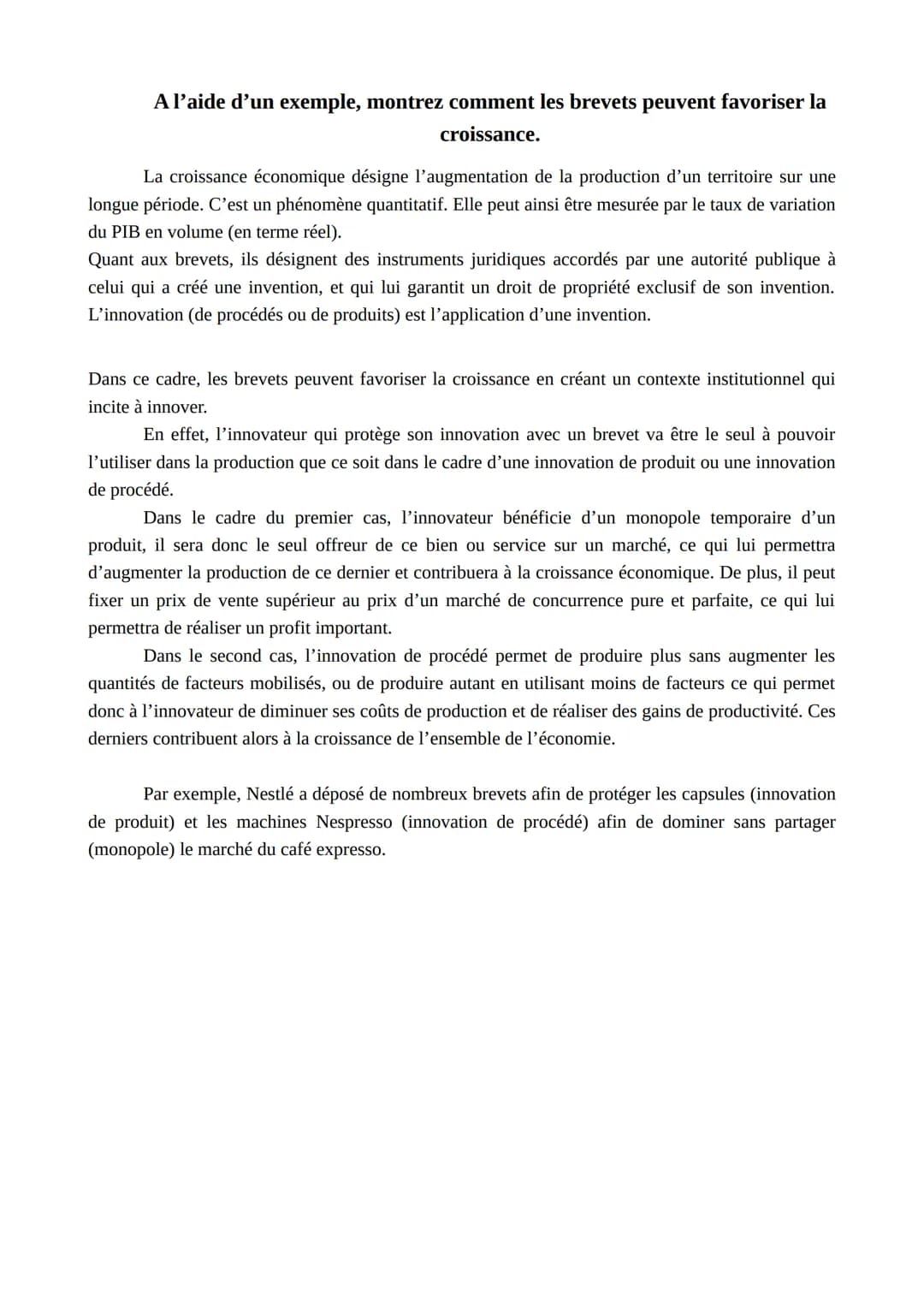 Présentez 2 limites du PIB.
Le produit intérieur brut (PIB) désigne l'ensemble des richesses produites en un an dans un
territoire géographi