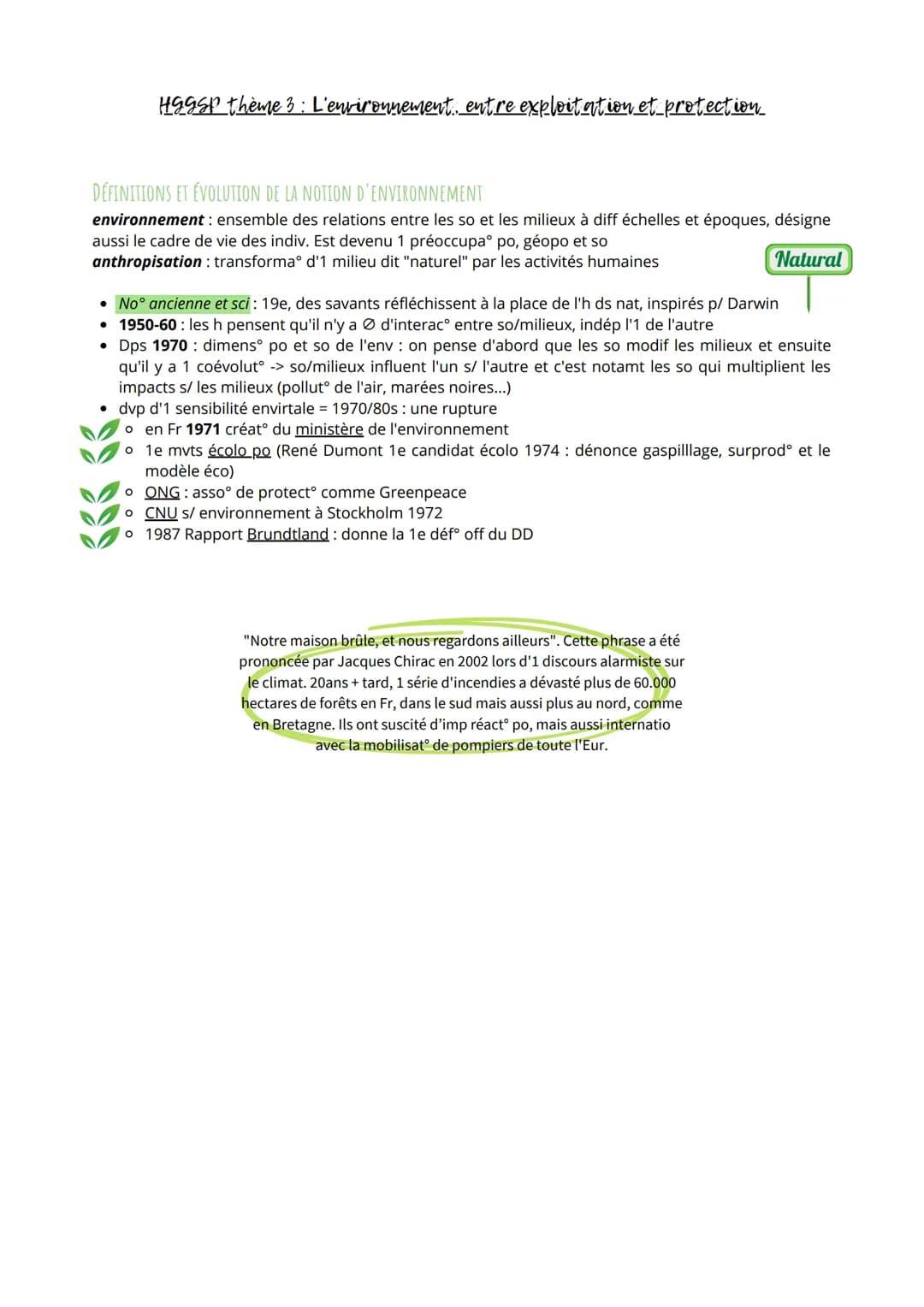 HGGSP thème 3 : L'environnement, entre exploitation et protection_
DEFINITIONS ET ÉVOLUTION DE LA NOTION D'ENVIRONNEMENT
environnement: ense