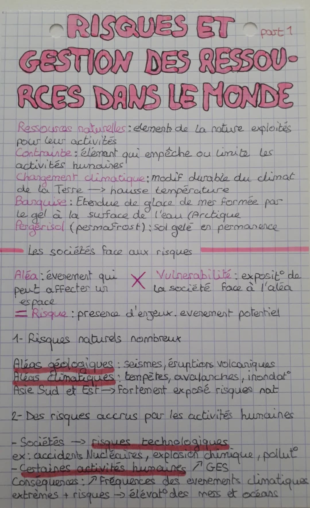 Gestion des Ressources Naturelles et des Risques pour les Sociétés (PDF et Cours 2nde)