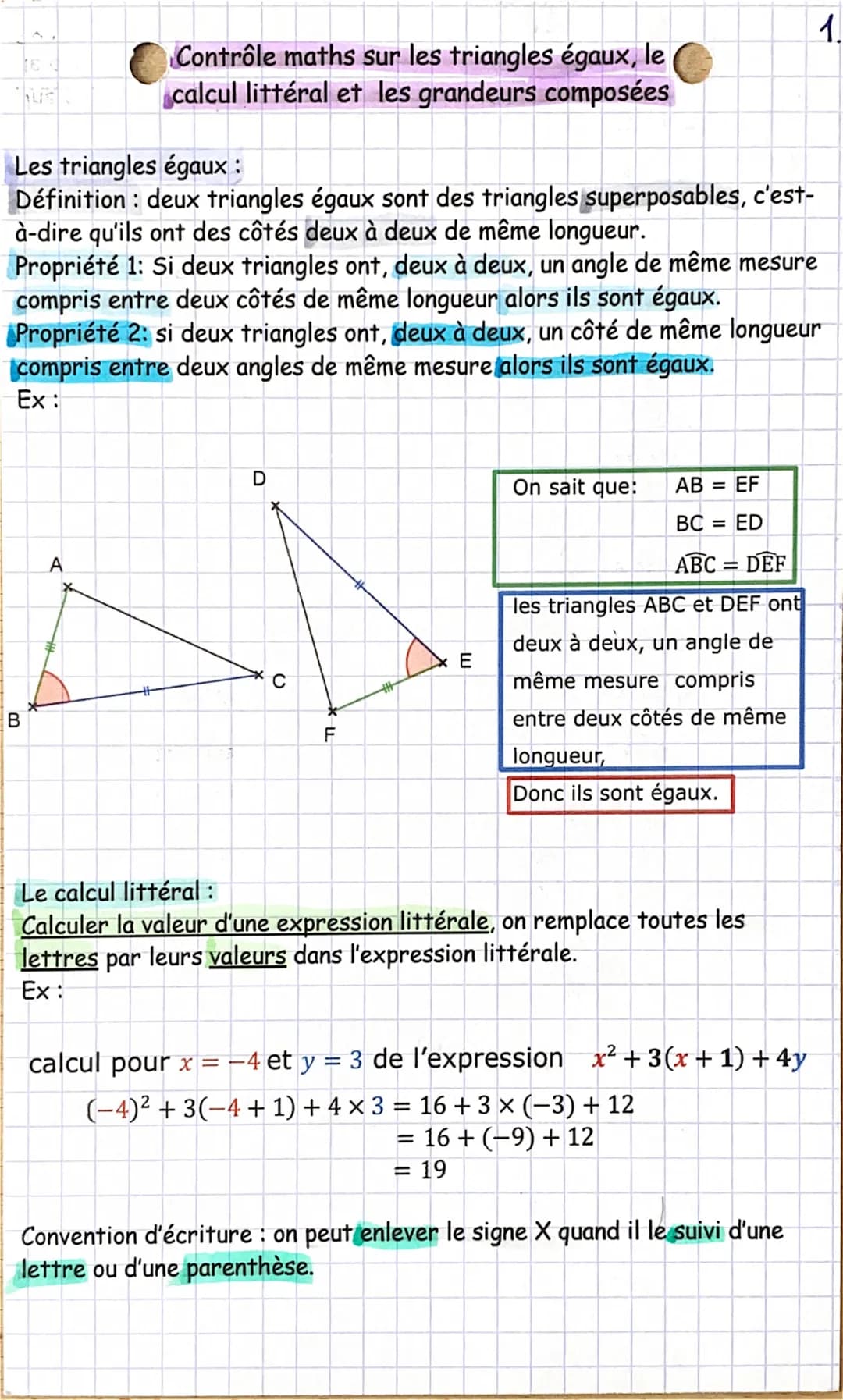 B
Les triangles égaux :
Définition: deux triangles égaux sont des triangles superposables, c'est-
à-dire qu'ils ont des côtés deux à deux de