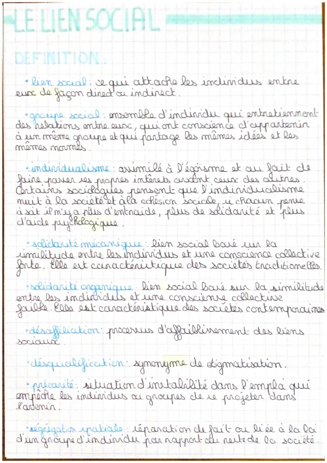 # LE LIEN SOCIAL

DEFINITION

•lien social; ce qui attache les individus entre
eux de façon dined or indirect.

•groupe social: ensemble d'i