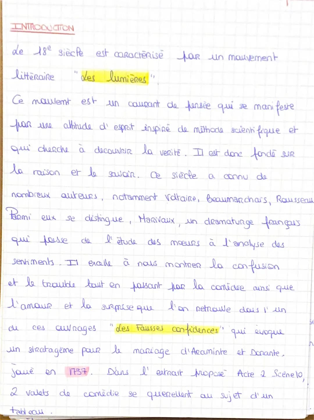INTRODUCTION
de 18e siècle est caractérise for un mouvement
littéraire
Les lumières"
Ce maulent est un courant de pensée qui se manifeste
pa
