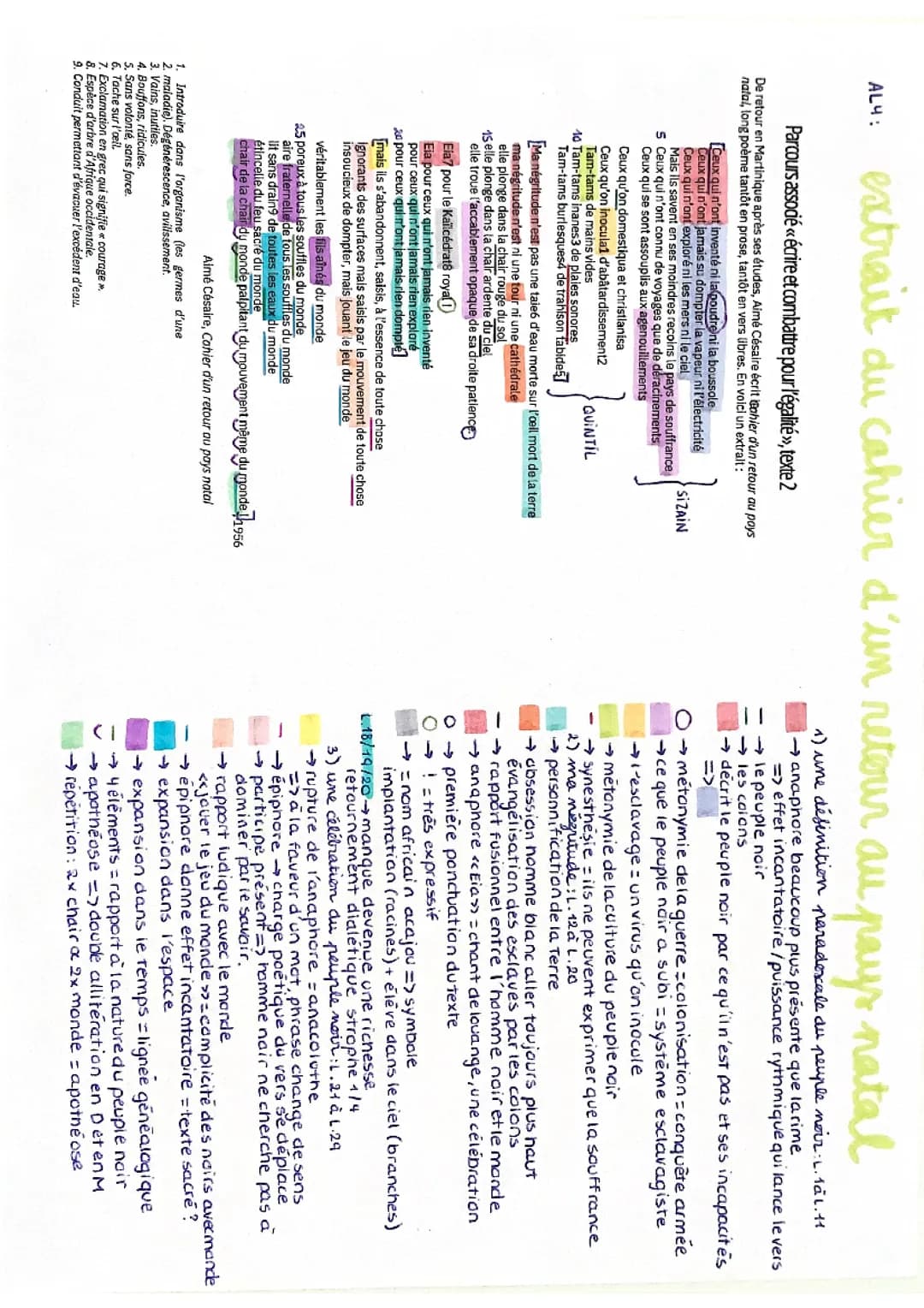 analyse linéaire du cahier d’un retour au pays natal 