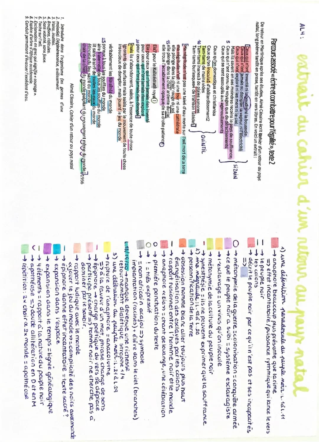 AL4:
extrait du cahier d'un retour au pays natal
Parcours associé «<écrire et combattre pour l'égalité », texte 2
De retour en Martinique ap