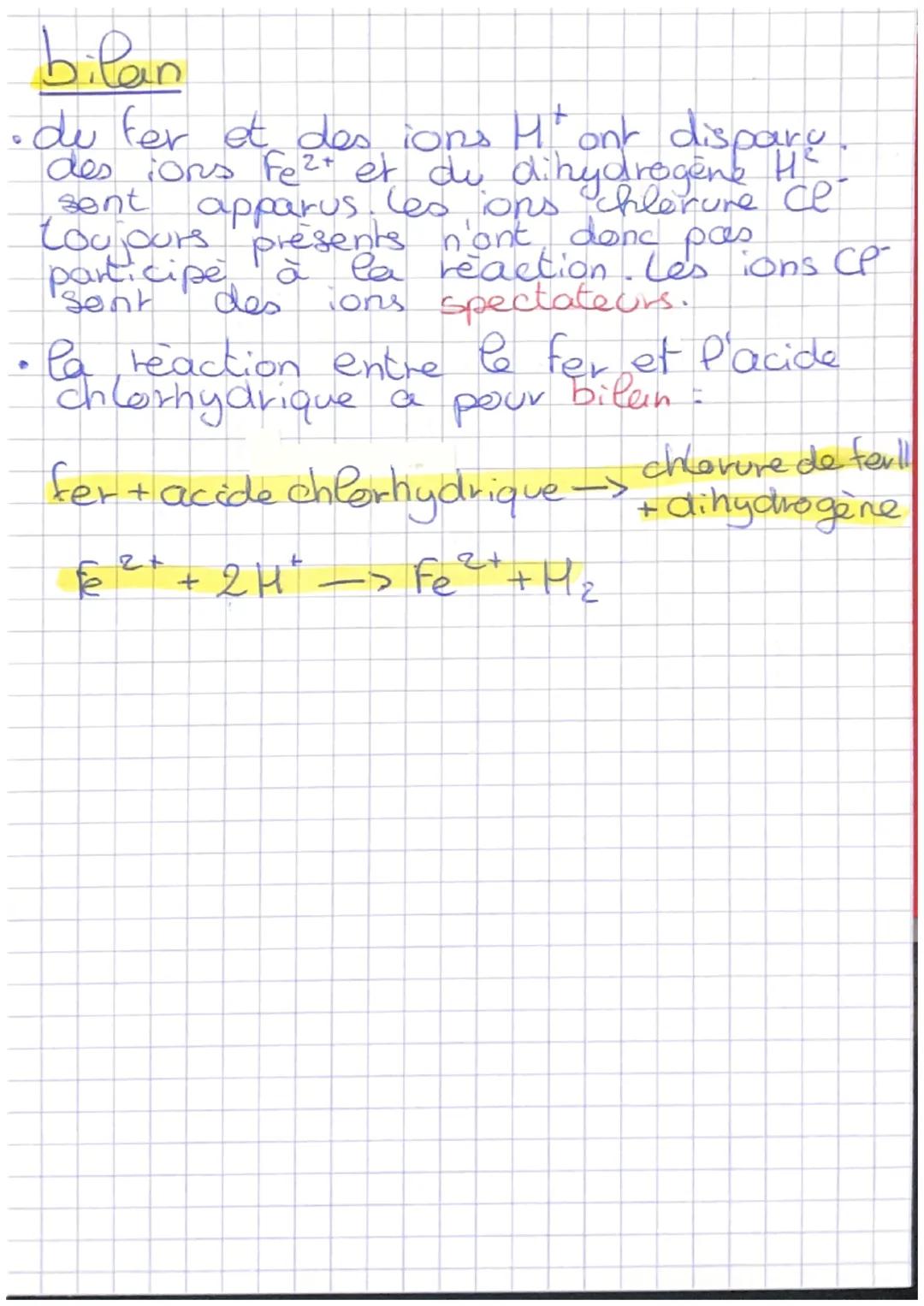 experience

Dans un tube à essai, on dépose
de pla poudre de fer, puis von ajoule
de l'acide chlo
acide
+CP
chlorhydrique (H++C
bouchen
chle