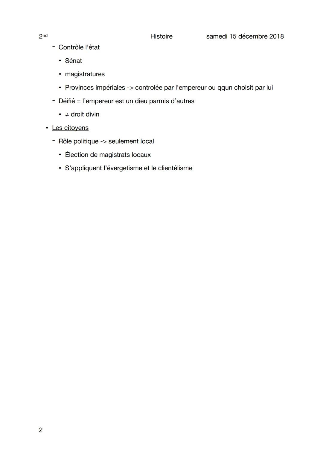 2nd
Cours 3 - fonctionnement politique
Objet
Religion civique
• Un bon citoyen -> pratique la religion de l'empereur et publique.
- Deux cat