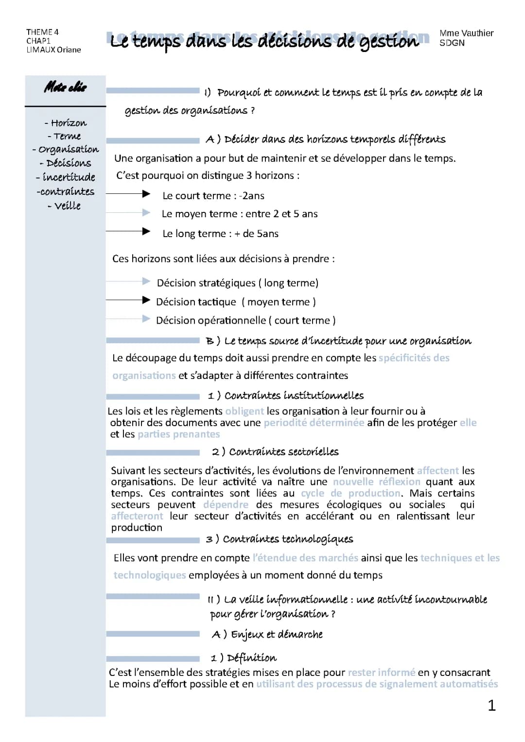 Découvre la Science de Gestion 1ère STMG: Cours, Exercices et Veille Informationnelle
