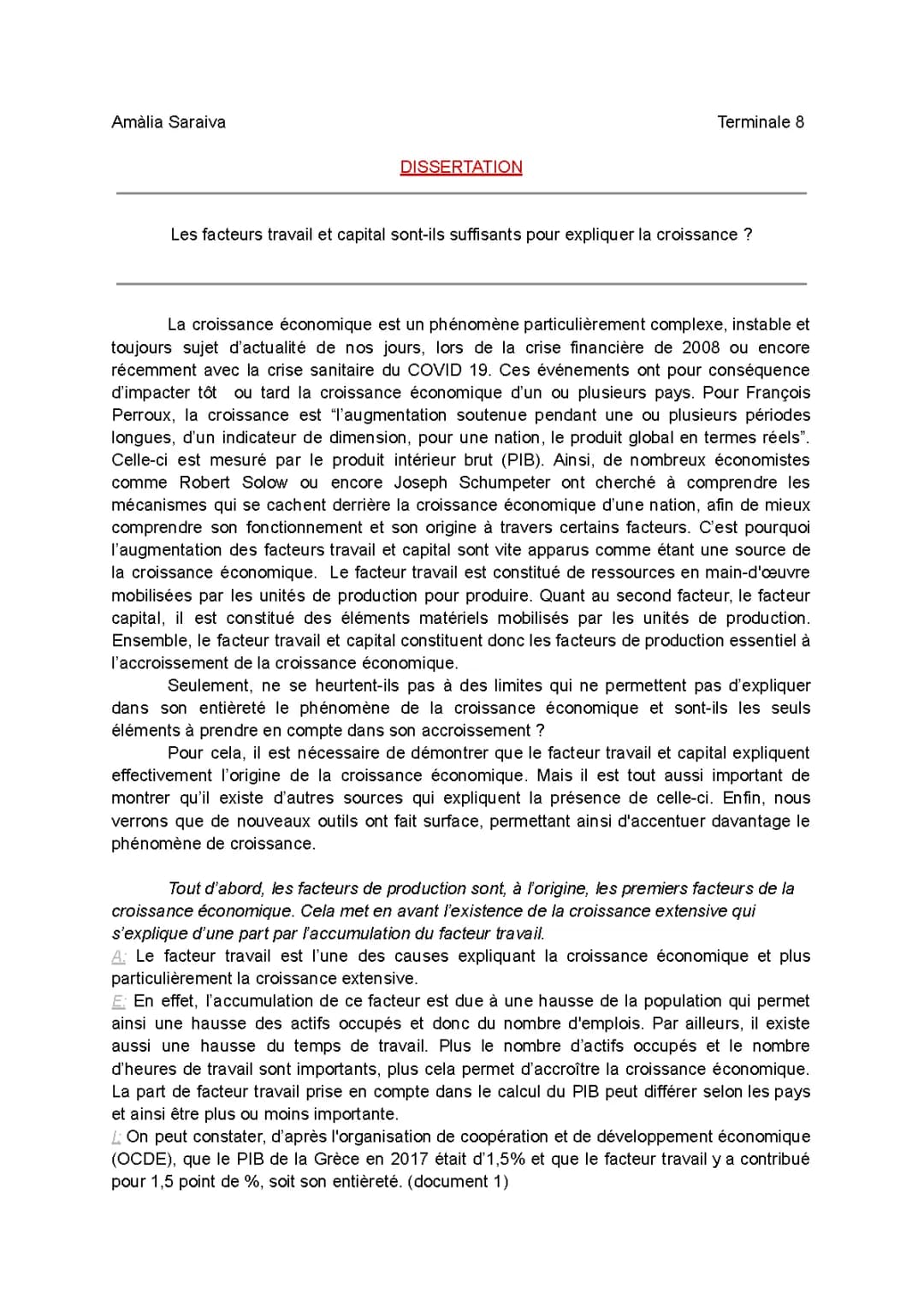 Dissertation : Les facteurs de la croissance économique et leurs rôles