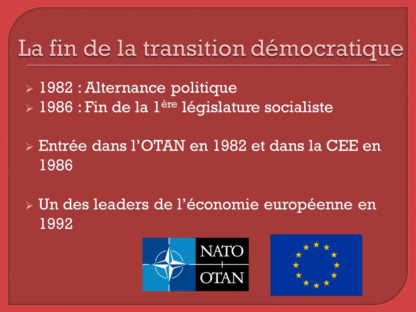 L'Espagne : la transition
démocratique de la mort de
Franco à l'adhésion à l'Union
Européenne Sommaire
1. La frise chronologique des étapes-