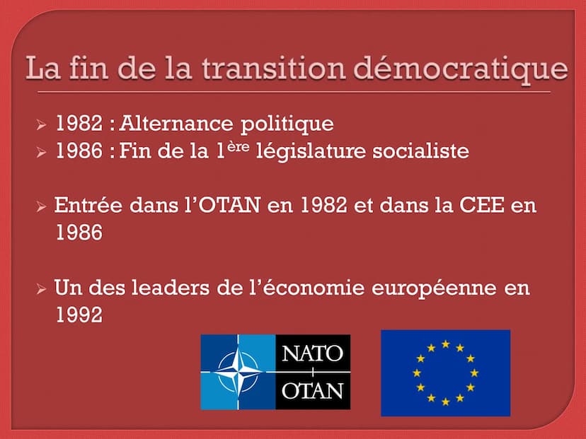 L'Espagne : la transition
démocratique de la mort de
Franco à l'adhésion à l'Union
Européenne Sommaire
1. La frise chronologique des étapes-