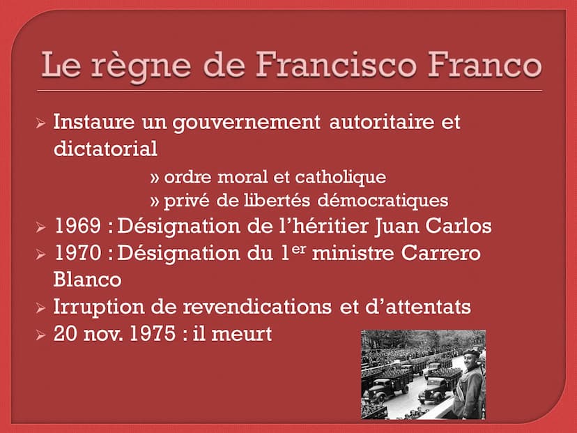L'Espagne : la transition
démocratique de la mort de
Franco à l'adhésion à l'Union
Européenne Sommaire
1. La frise chronologique des étapes-