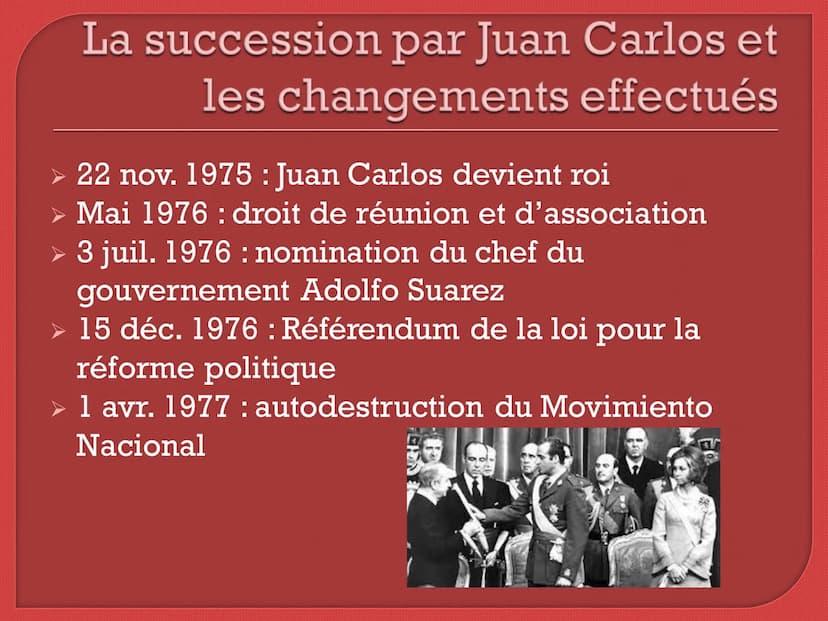 L'Espagne : la transition
démocratique de la mort de
Franco à l'adhésion à l'Union
Européenne Sommaire
1. La frise chronologique des étapes-