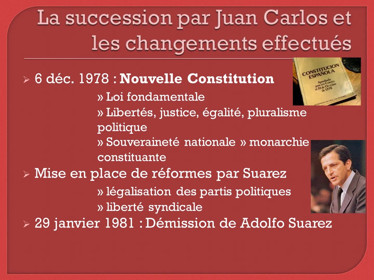 L'Espagne : la transition
démocratique de la mort de
Franco à l'adhésion à l'Union
Européenne Sommaire
1. La frise chronologique des étapes-