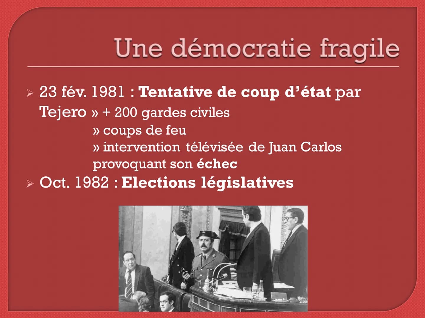 L'Espagne : la transition
démocratique de la mort de
Franco à l'adhésion à l'Union
Européenne Sommaire
1. La frise chronologique des étapes-