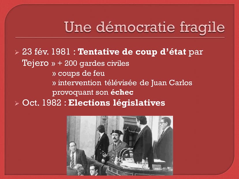 L'Espagne : la transition
démocratique de la mort de
Franco à l'adhésion à l'Union
Européenne Sommaire
1. La frise chronologique des étapes-