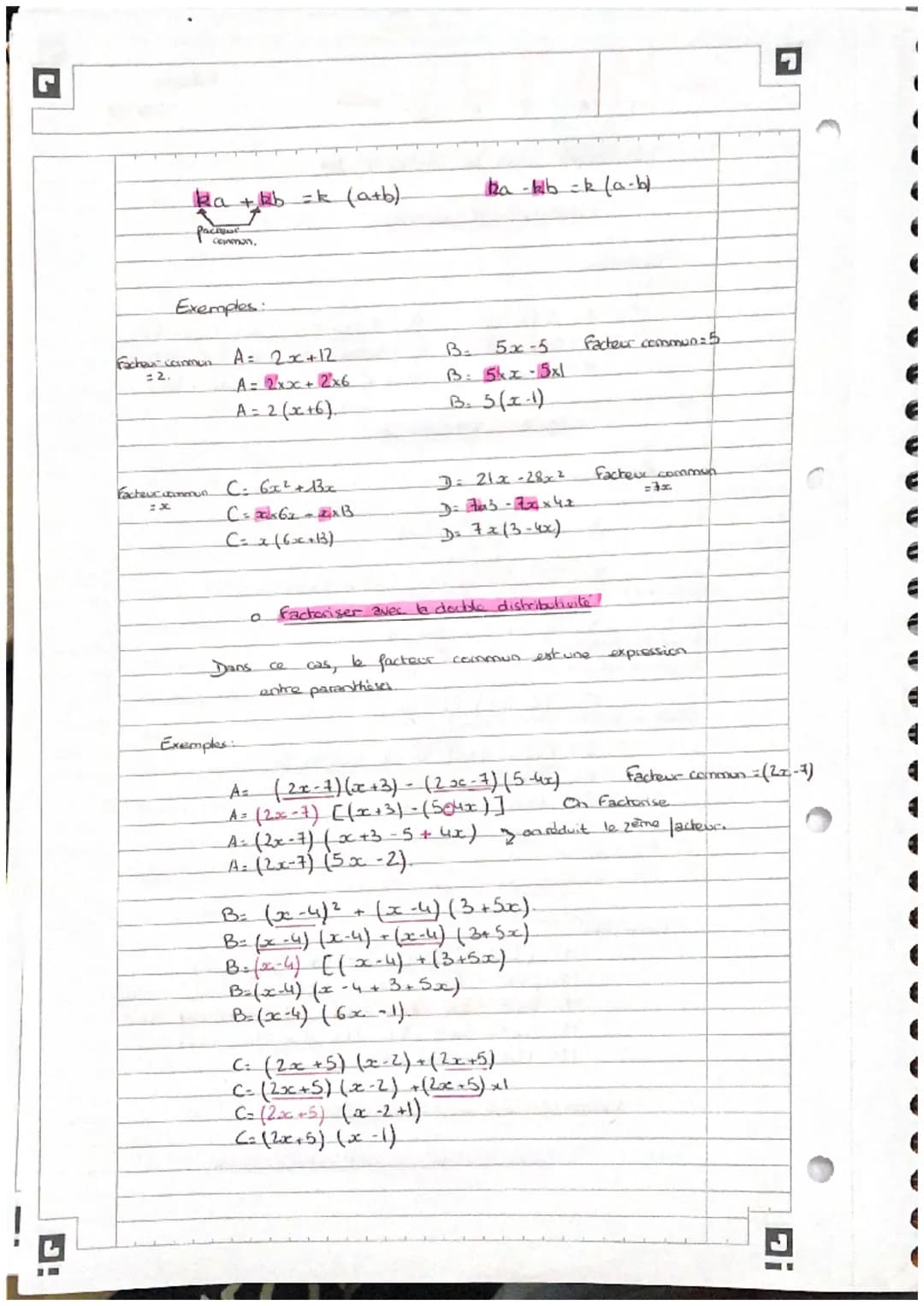in
-MATHS
-
Développer avec la distributivité
• distribohvite simple.
Exemples:
A= 5 (x+2)
A = 5x + 5x2!
A = 5x + 10.
Exemples
a double dist