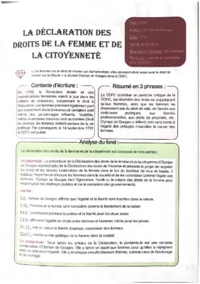 Know fiche de révision pour la dissertation sur la déclaration des droits de l’homme et du citoyen d’Olympe de gouges  thumbnail