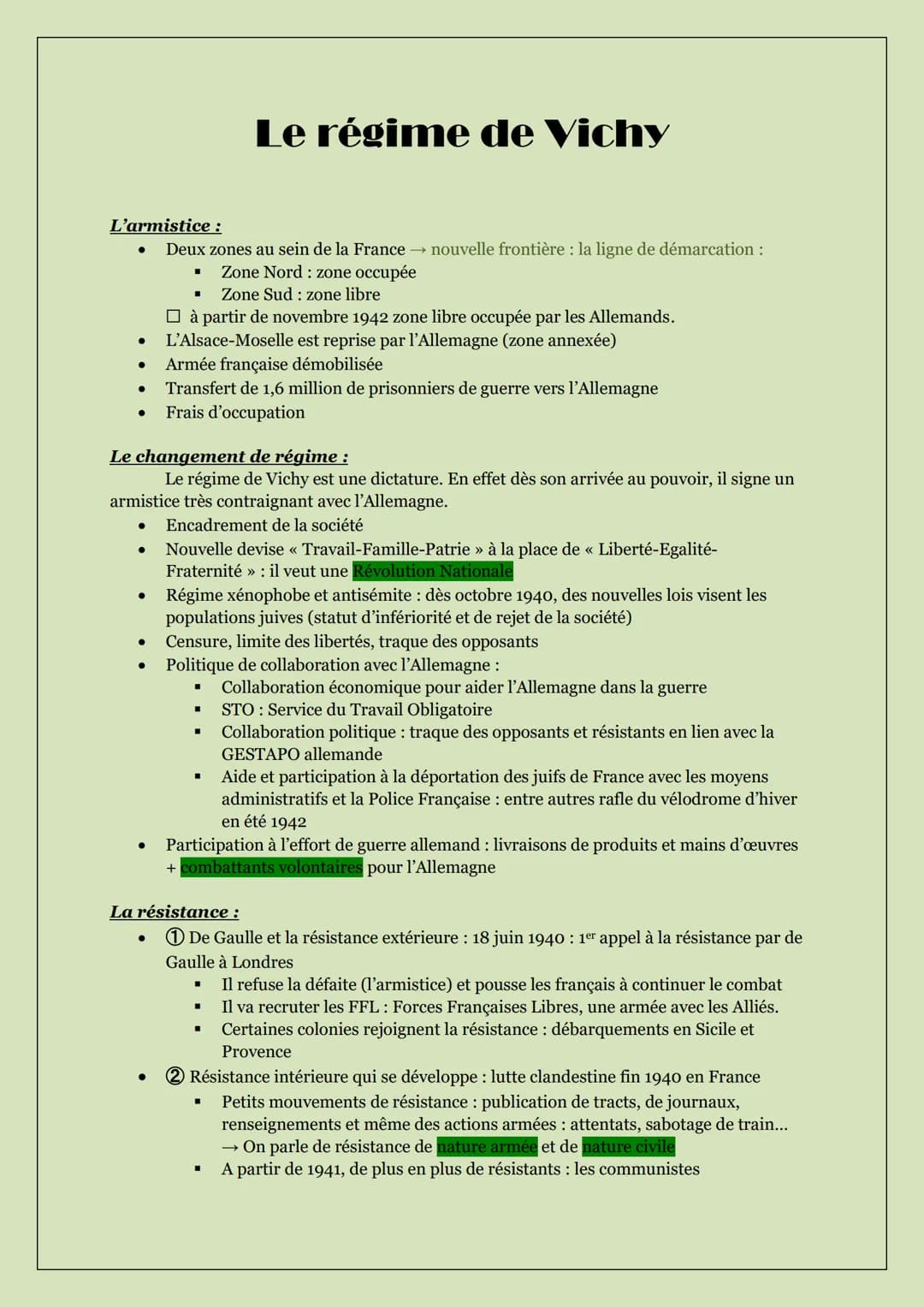 L'armistice :
Deux zones au sein de la France → nouvelle frontière : la ligne de démarcation :
Zone Nord: zone occupée
●
●
●
●
●
●
●
Le chan