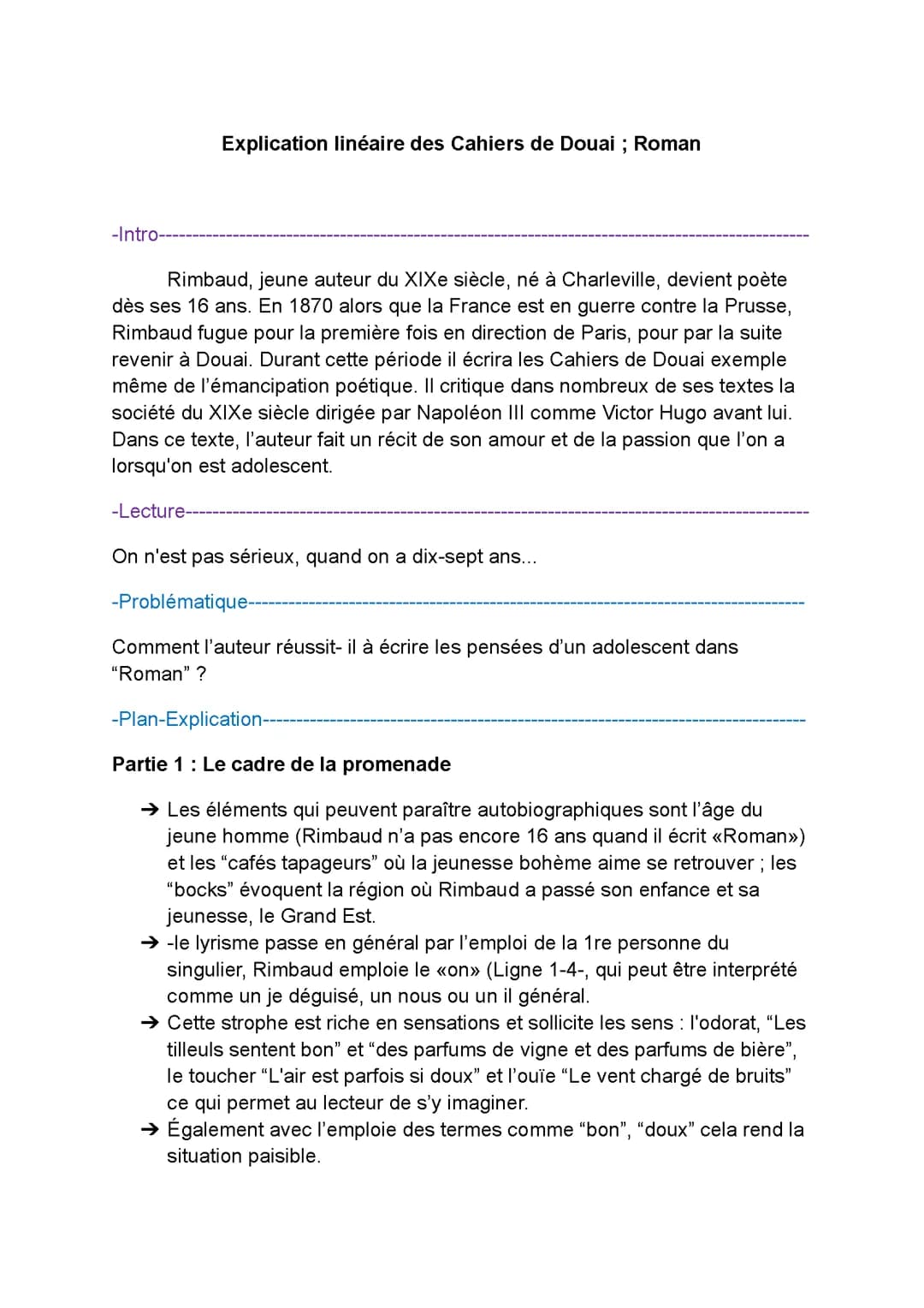 Explication linéaire des Cahiers de Douai ; Roman | Bac de Français