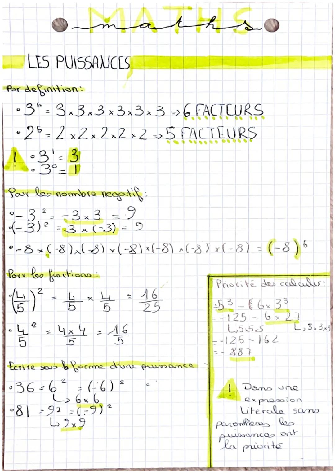 # maths

LES PUISSALICES

Par definition:

*   $3^6$ = 3x3x3x3x3x3 $\Rightarrow$ 6 FACTCURS
*   $2^5$ = 2x2x2x2x2$\Rightarrow$5 FACTEURS

! 