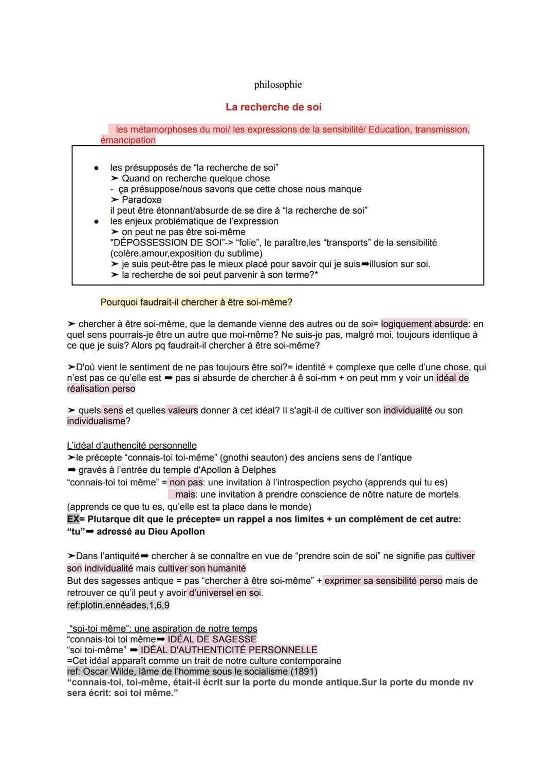 ●
philosophie
La recherche de soi
les métamorphoses du moi/ les expressions de la sensibilité/ Education, transmission,
émancipation
les pré