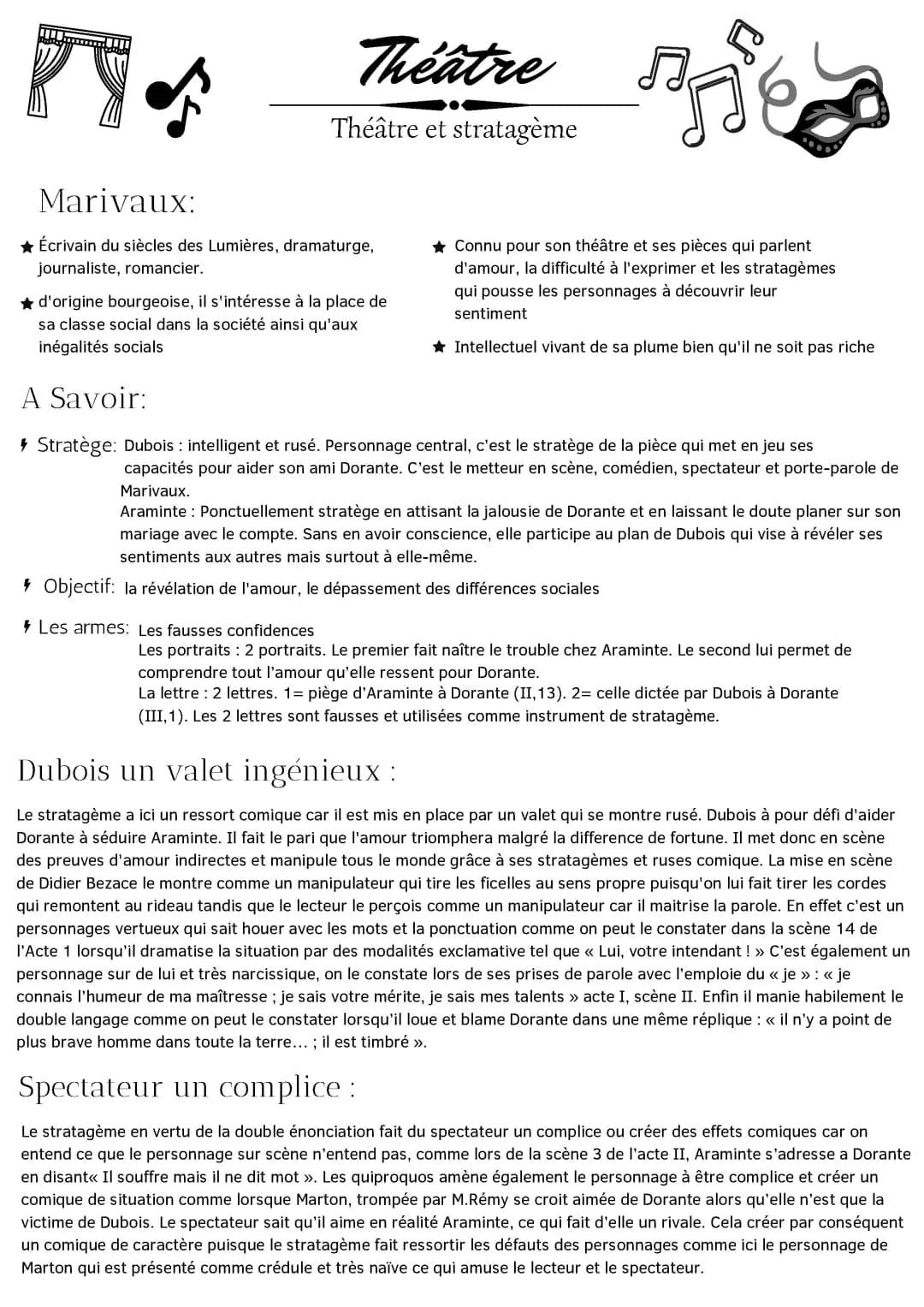 Fiche Bac Français Théâtre et Stratagème PDF