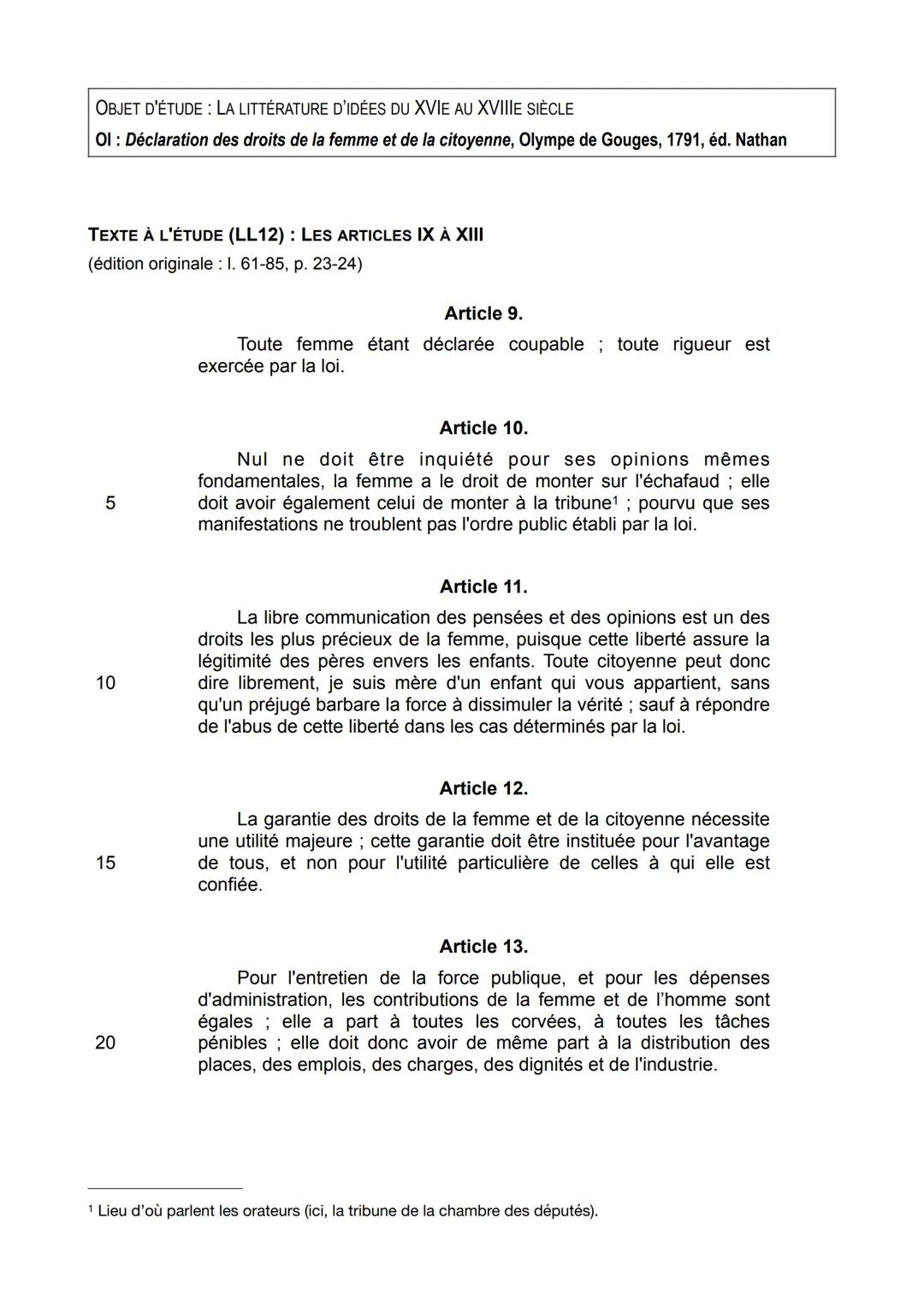 Déclaration des droits de la femme : Analyse et Explications d'Olympe de Gouges