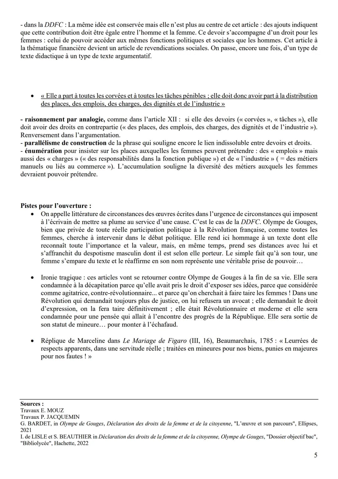 OBJET D'ÉTUDE: LA LITTÉRATURE D'IDÉES DU XVIE AU XVIIIE SIÈCLE
Ol : Déclaration des droits de la femme et de la citoyenne, Olympe de Gouges,