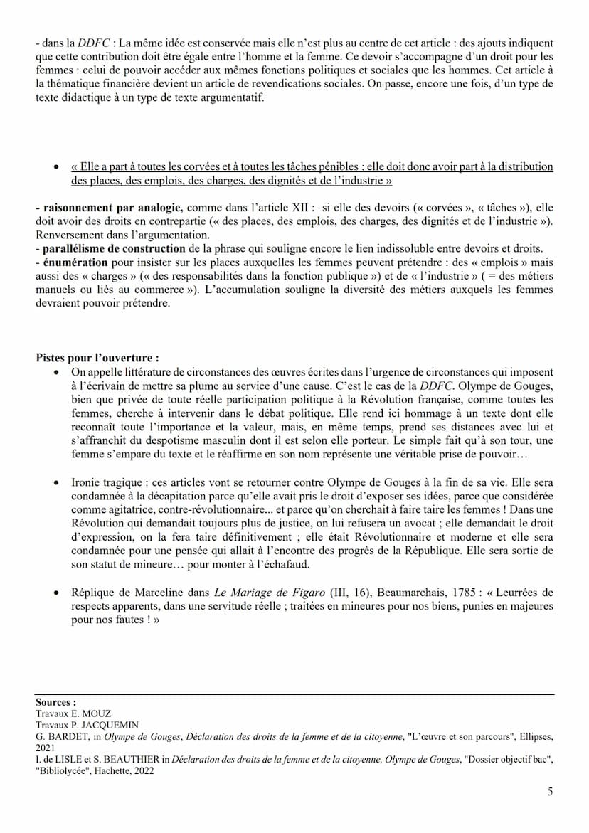 OBJET D'ÉTUDE: LA LITTÉRATURE D'IDÉES DU XVIE AU XVIIIE SIÈCLE
Ol : Déclaration des droits de la femme et de la citoyenne, Olympe de Gouges,