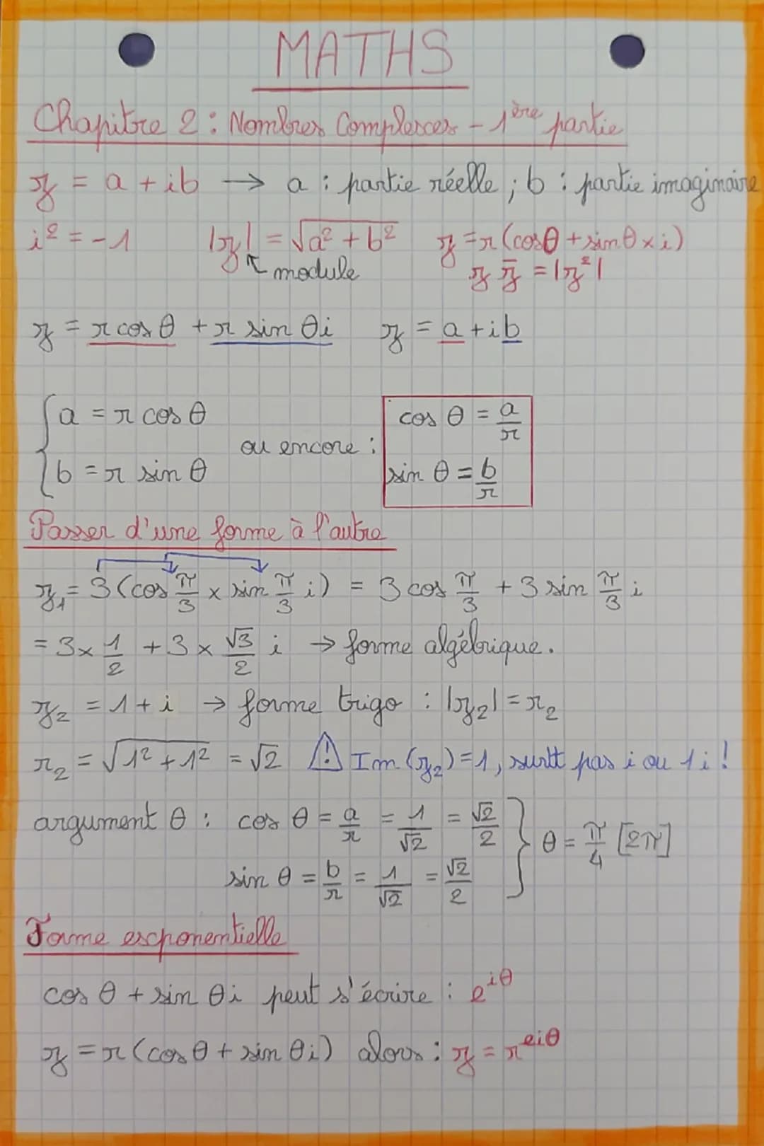 MATHS
Chapitre 2: Nombres Complexrces - pere partic
= a + ib → a : partie réelle ; 6: partie imaginaire
15f1 = √a² + 62
It module
of Fr
Fr (