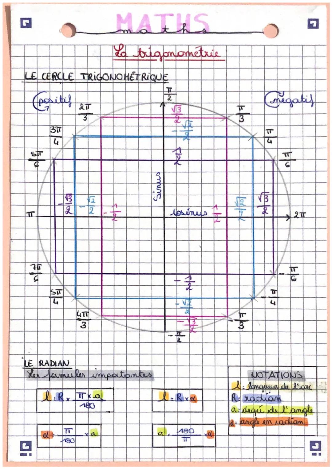 # MATHS

La trigonometrie

LE CERCLE TRIGONOHÉTRIQUE

(positif 27

$\frac{\pi}{3}$

$\frac{3\pi}{4}$

$\frac{\pi}{2}$

$\frac{\sqrt{3}}{2}$
