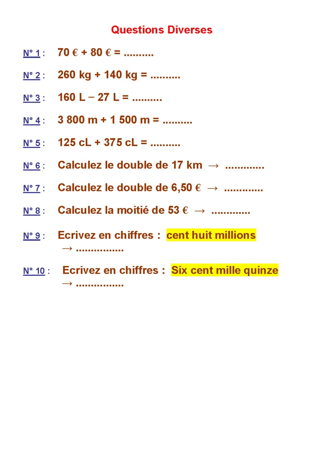 calcul mental 