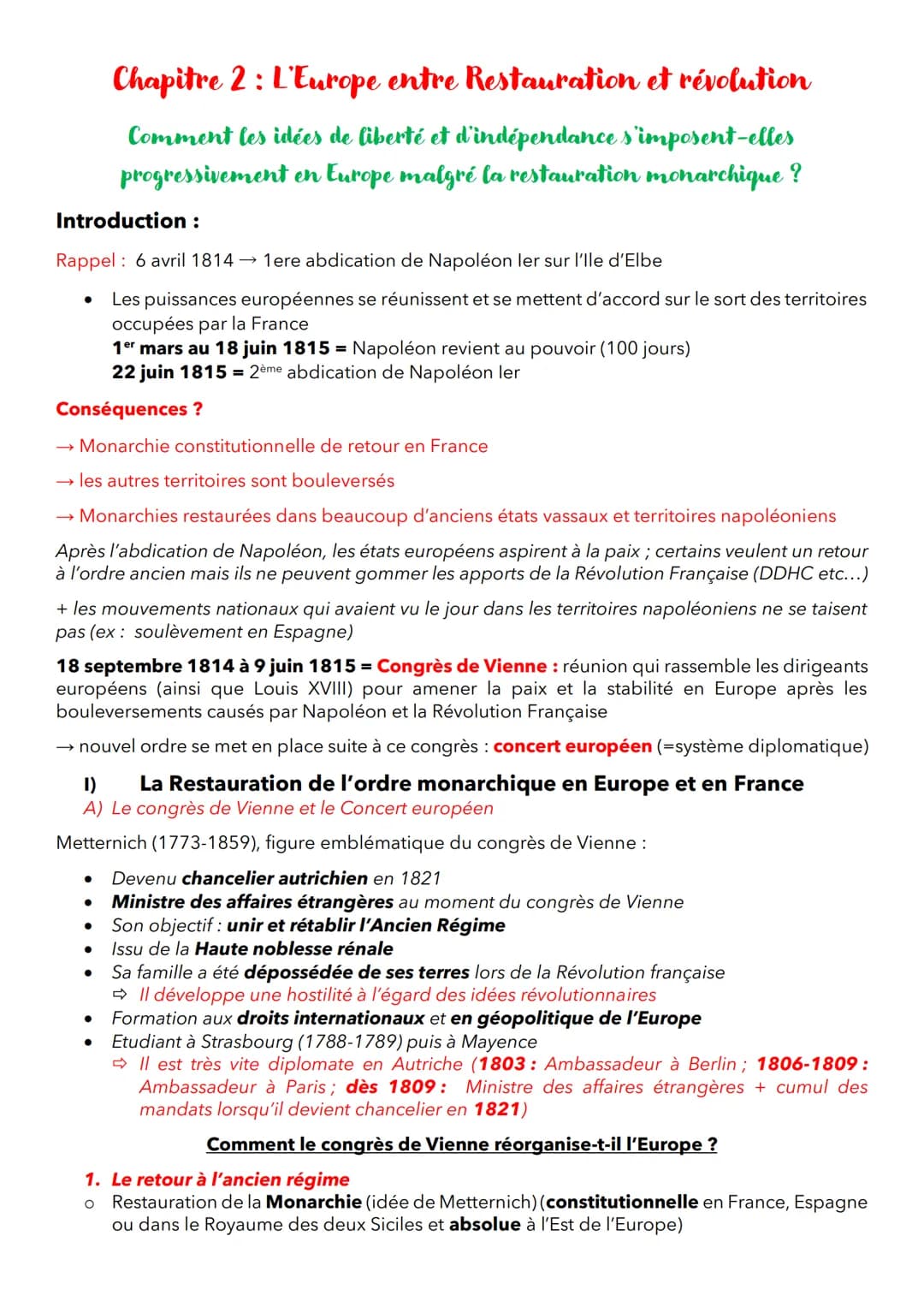 Comment les idées de liberté et d'indépendance s'imposent-elles
progressivement en Europe malgré la restauration monarchique ?
Introduction 