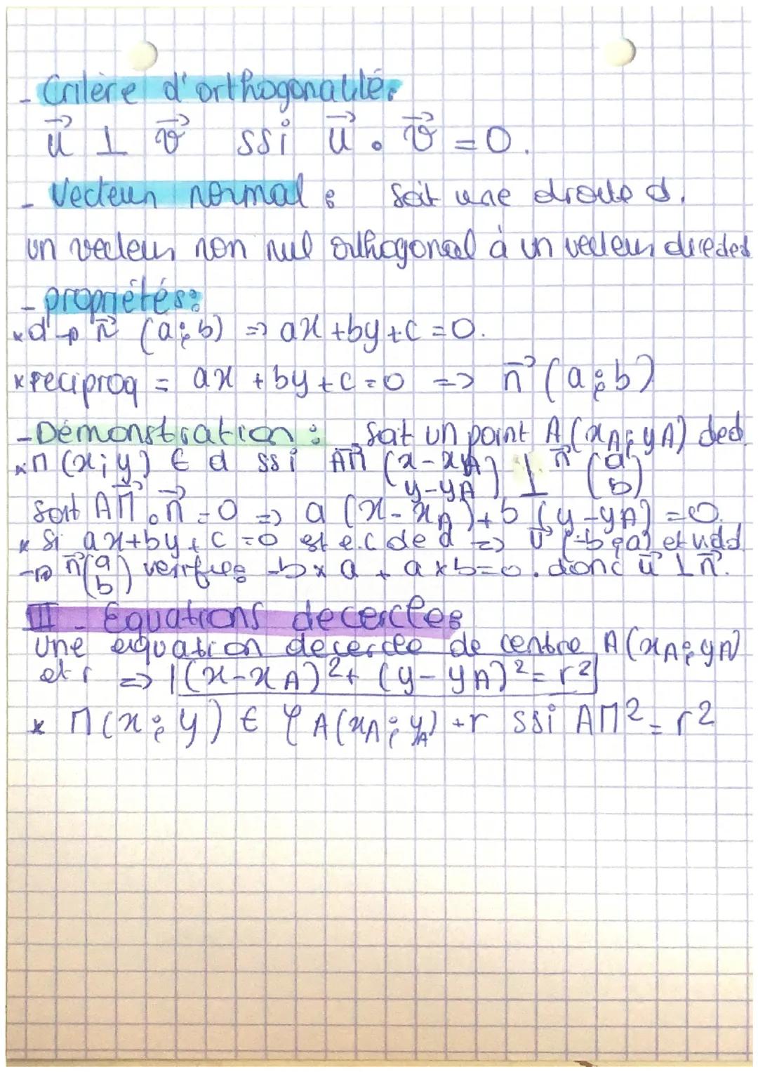 Maths
Géométrie Repérée
I. Rappels sur Ip equation de droits &
Cutre decolinéaute
u
ū² (g) el Tv (9₁) <=> xy² - y₂²=0
:>
veclem d'une cholle
