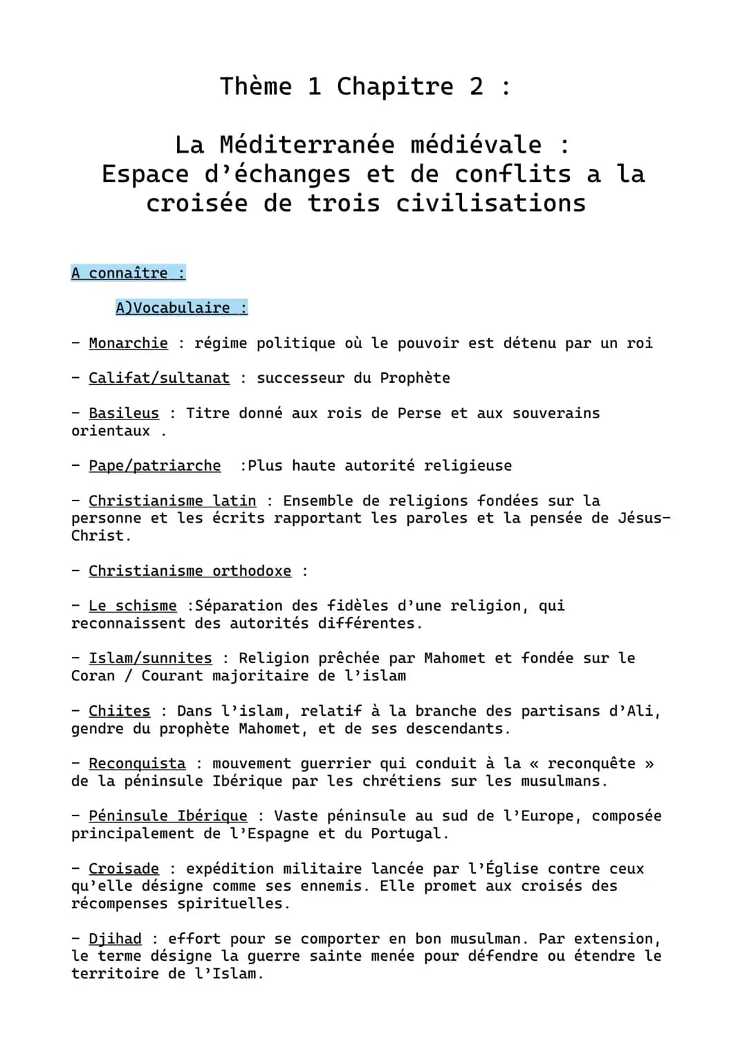 Chapitre 2 La méditerranée médiévale espace d'échanges et de conflits à la croisée de trois civilisations