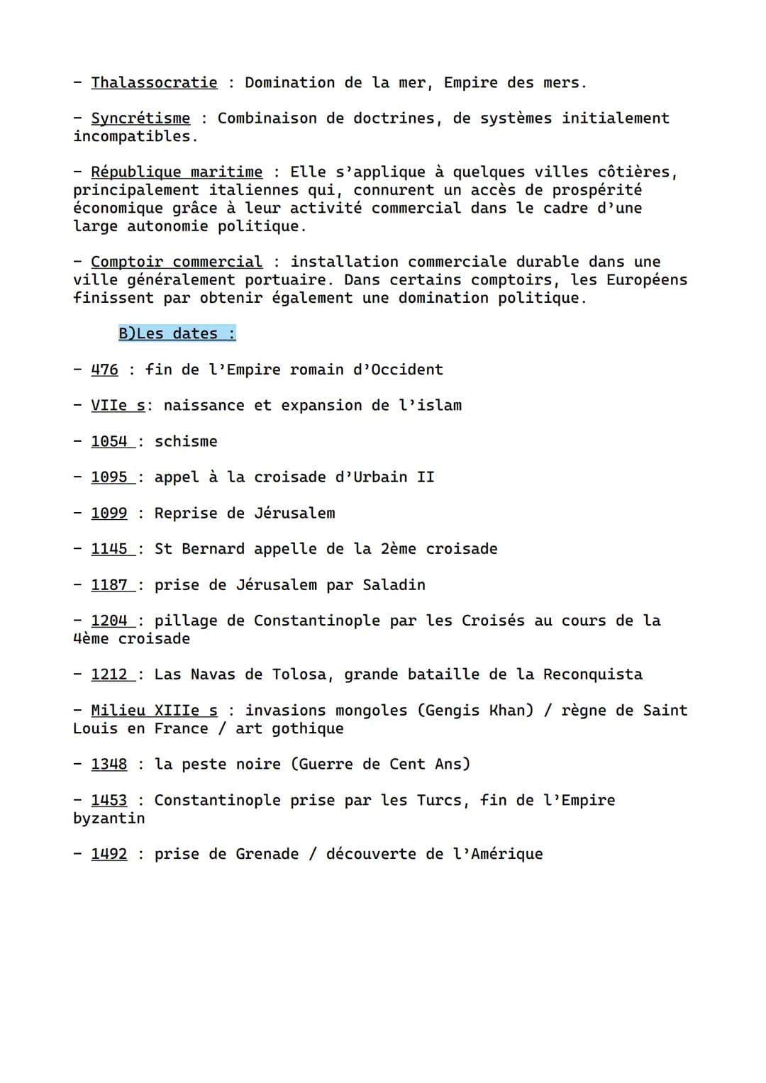 Thème 1 Chapitre 2 :
La Méditerranée médiévale :
Espace d'échanges et de conflits a la
croisée de trois civilisations
A connaître :
-
A)Voca