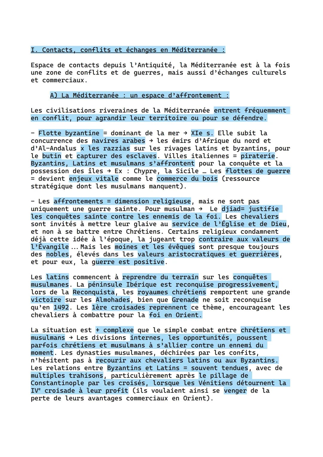 Thème 1 Chapitre 2 :
La Méditerranée médiévale :
Espace d'échanges et de conflits a la
croisée de trois civilisations
A connaître :
-
A)Voca