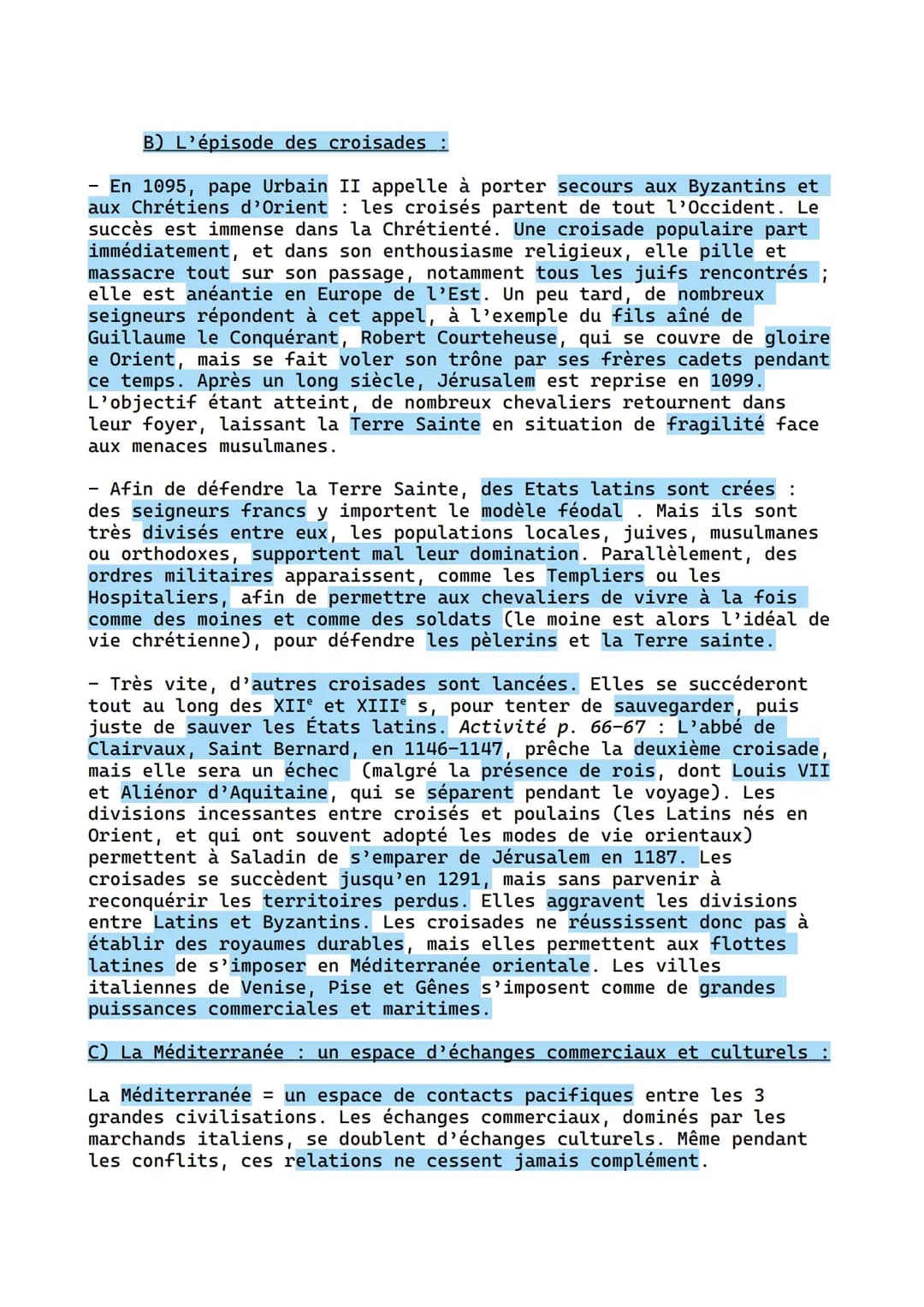 Thème 1 Chapitre 2 :
La Méditerranée médiévale :
Espace d'échanges et de conflits a la
croisée de trois civilisations
A connaître :
-
A)Voca