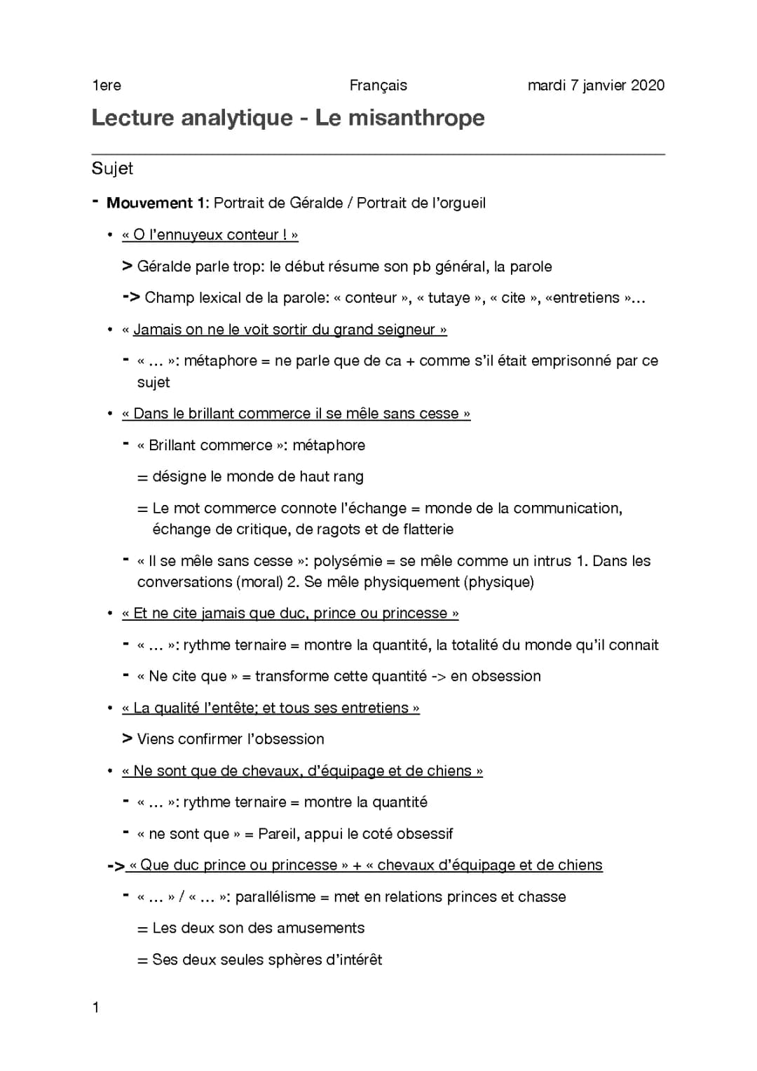 Analyse du Misanthrope de Molière - Résumés et Personnages