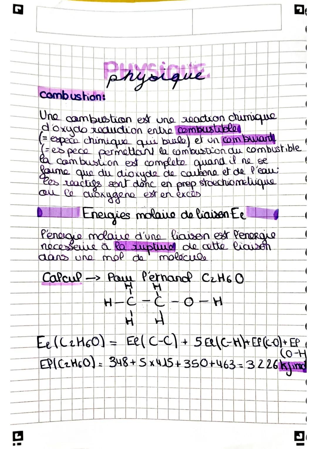 ### physique
Combustion:
Une combustion est une reaction chimique
d'oxydo reduction entre combustibles
(= expeca chimique que buile) et un c