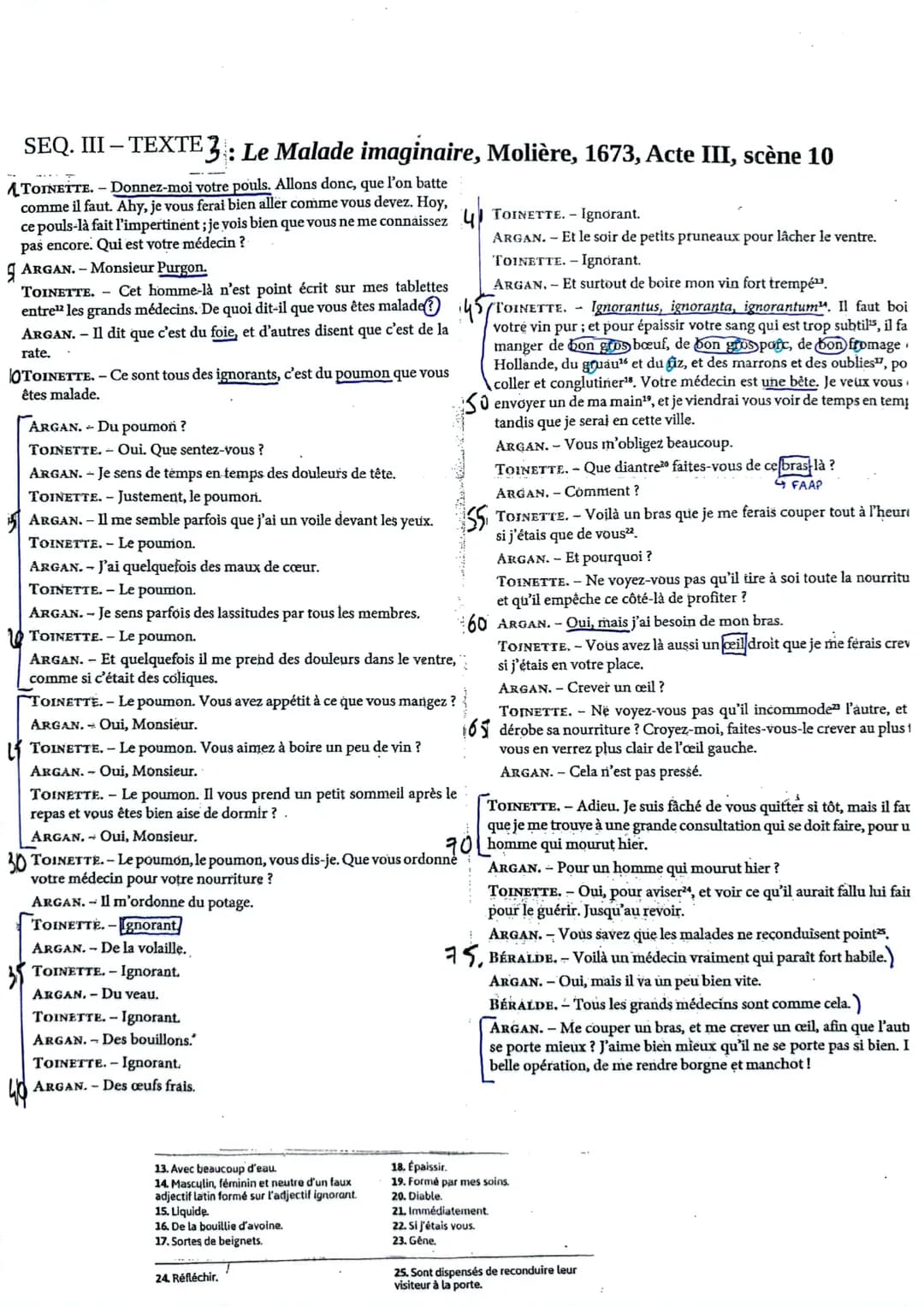 SEQ. III - TEXTE: Le Malade imaginaire, Molière, 1673, Acte III, scène 10
TOINETTE. - Donnez-moi votre pouls. Allons donc, que l'on batte
co