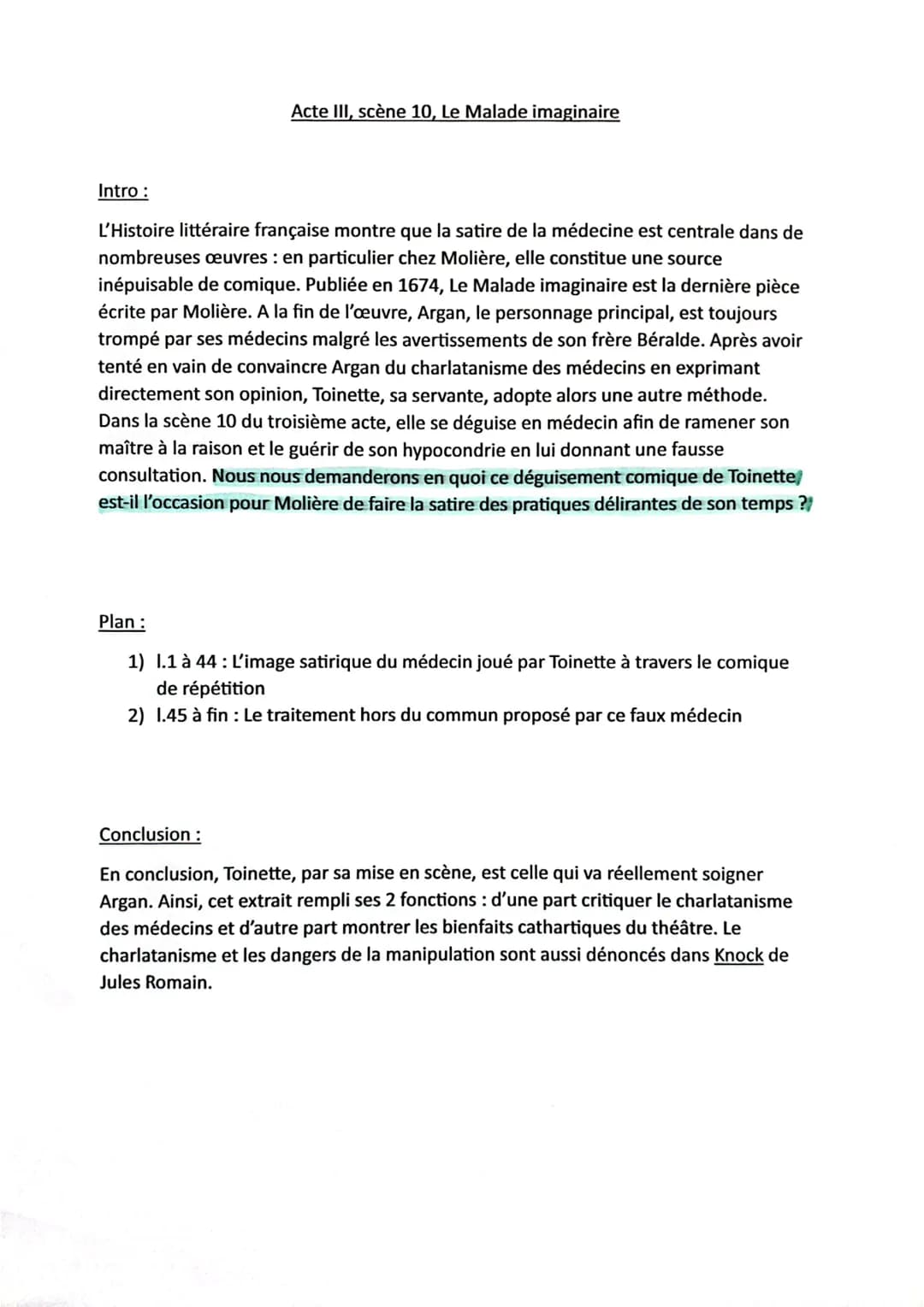 SEQ. III - TEXTE: Le Malade imaginaire, Molière, 1673, Acte III, scène 10
TOINETTE. - Donnez-moi votre pouls. Allons donc, que l'on batte
co