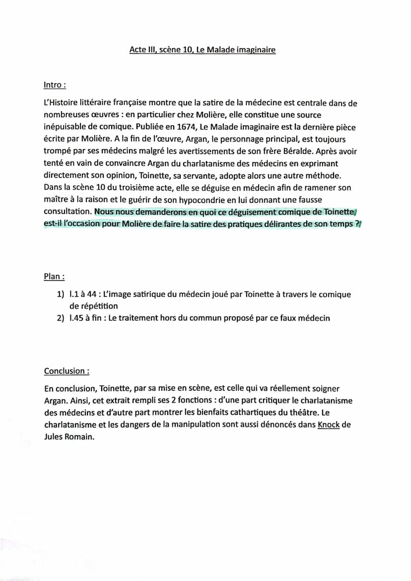 SEQ. III - TEXTE: Le Malade imaginaire, Molière, 1673, Acte III, scène 10
TOINETTE. - Donnez-moi votre pouls. Allons donc, que l'on batte
co