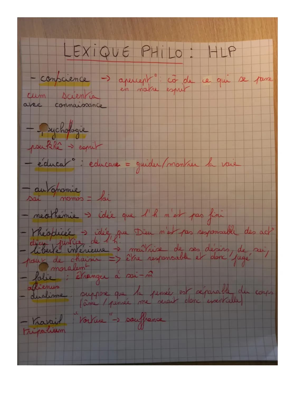 -
conscience -> apercept: co de
en notre esprit
cum
avec
LEXIQUE PHILO: HLP
scientia
connaissance
autonomie
sai
- psychologie
psukhê
psu khe