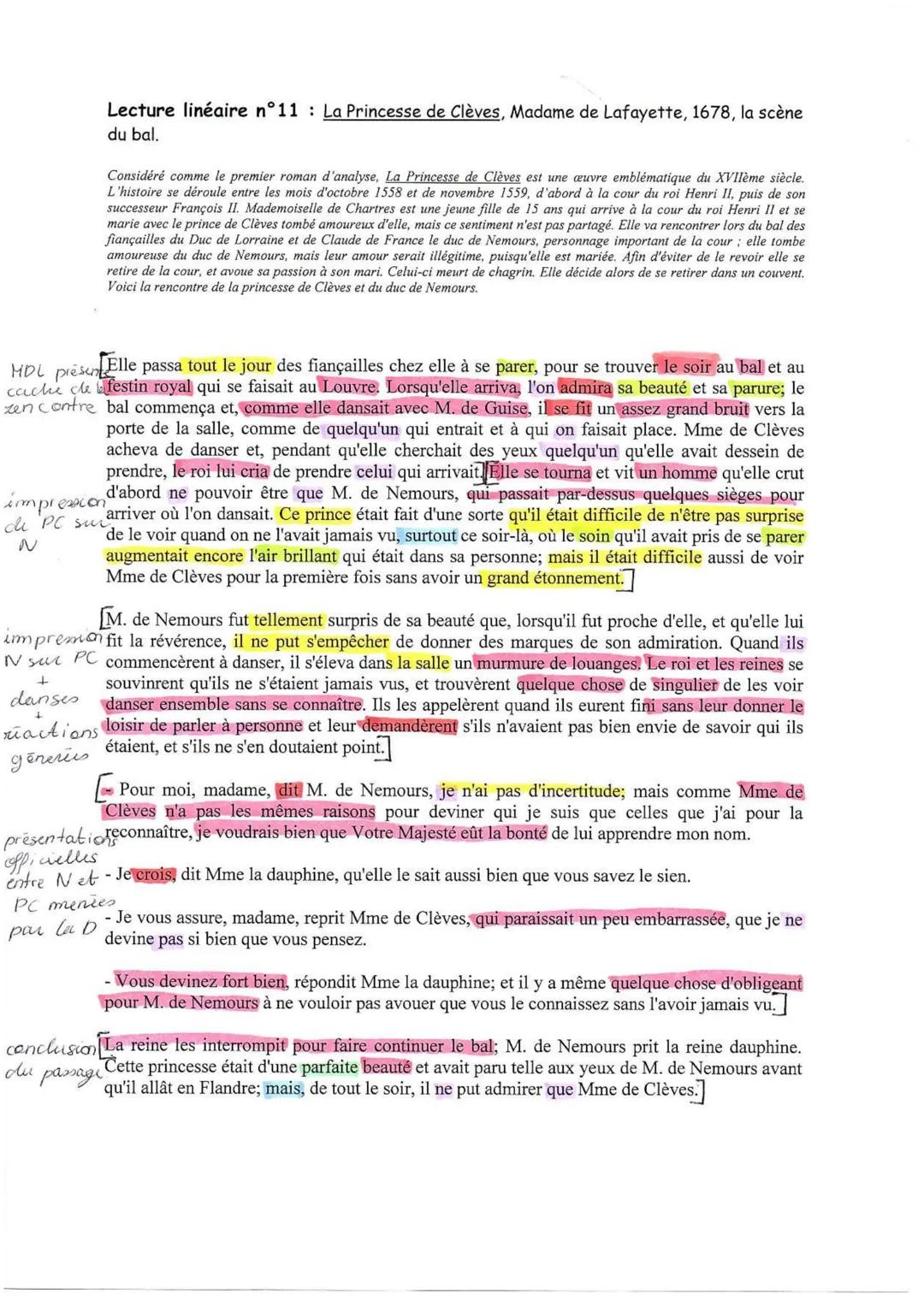 Lecture linéaire n°11: La Princesse de Clèves, Madame de Lafayette, 1678, la scène
du bal.

Considéré comme le premier roman d'analyse, La P