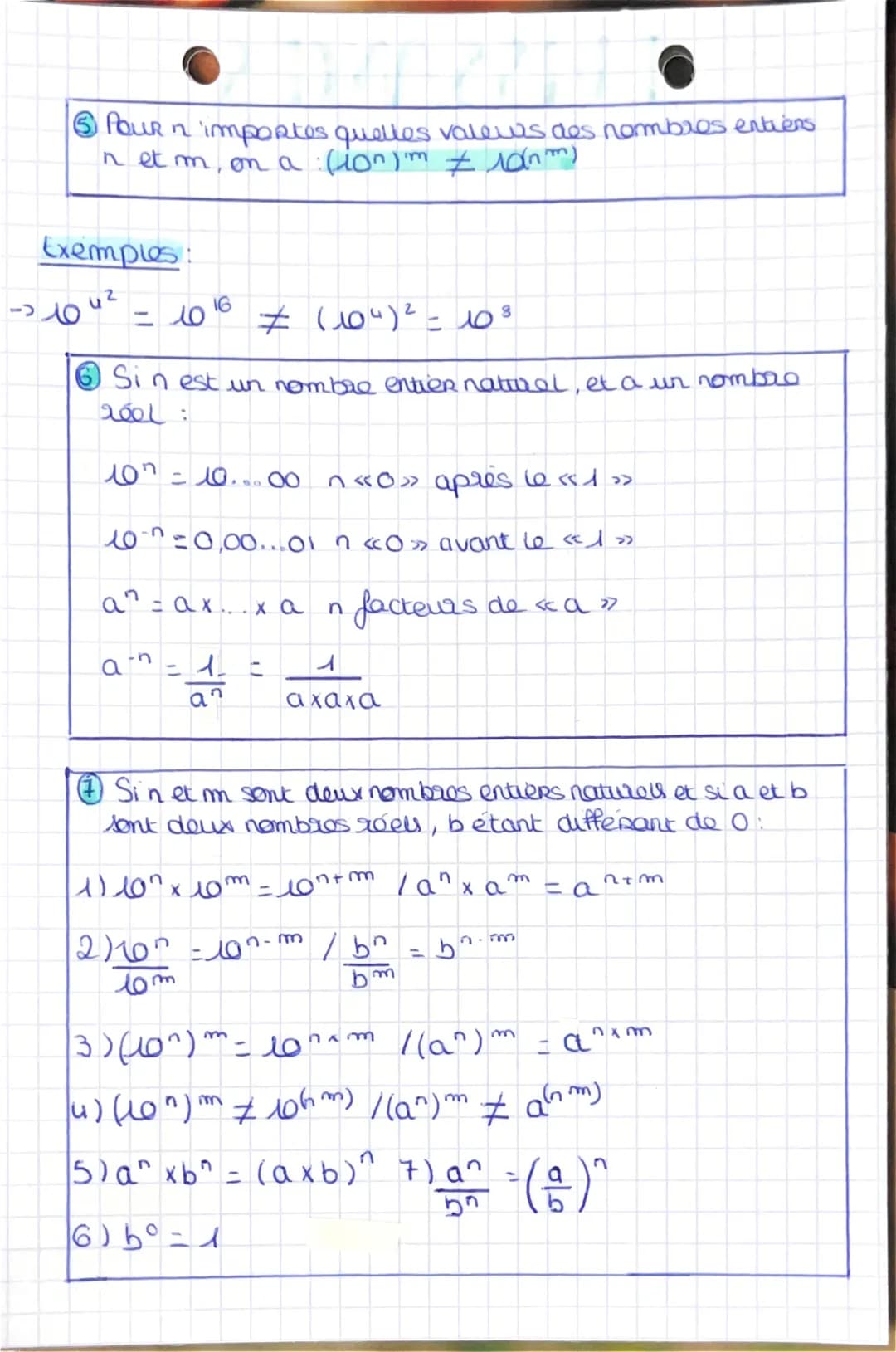 PUISSANCES
1 Pour n'importes quellos valeurs de nombres entiers
naturels net m, on a 10₁ x 10m - 10^+m
Mathematiques
Seconde
Exemples
→ 10³ 