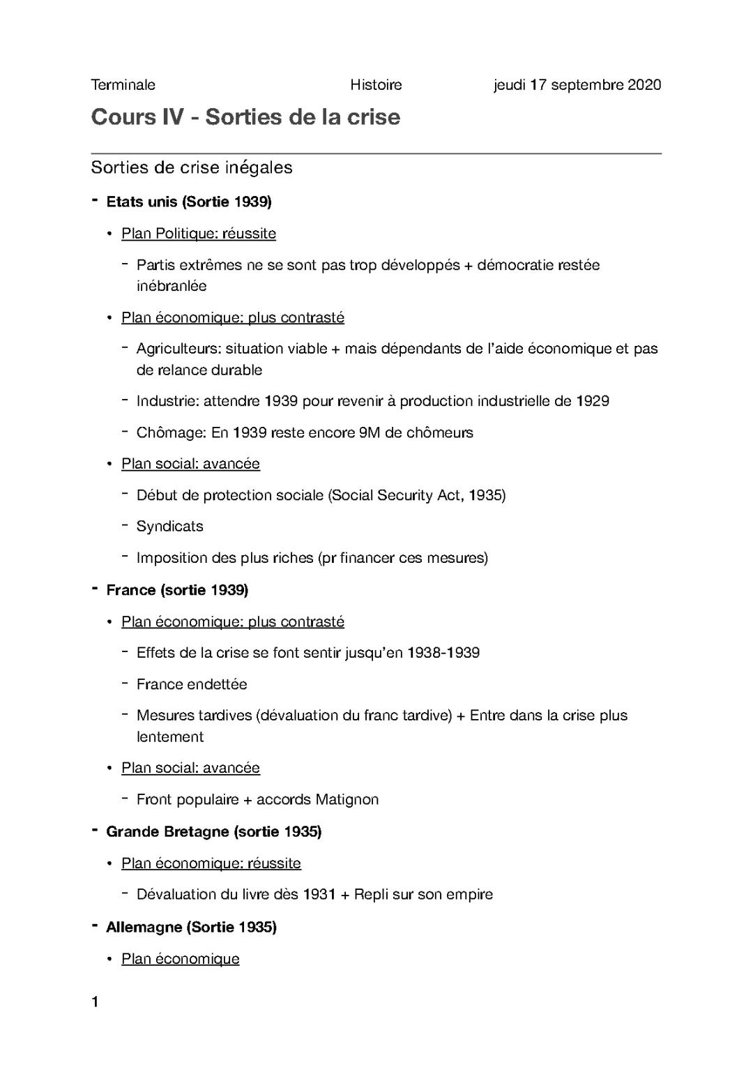 Cours 4 - Bilan de la crise
