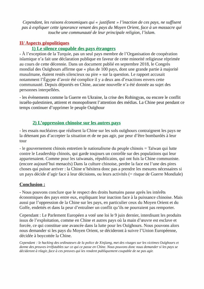 Grand Oral
Pourquoi la scène internationale laisse-t-elle faire les violences envers le
peuple ouïghour ?
Intro :
- accroche : Le 15 juillet