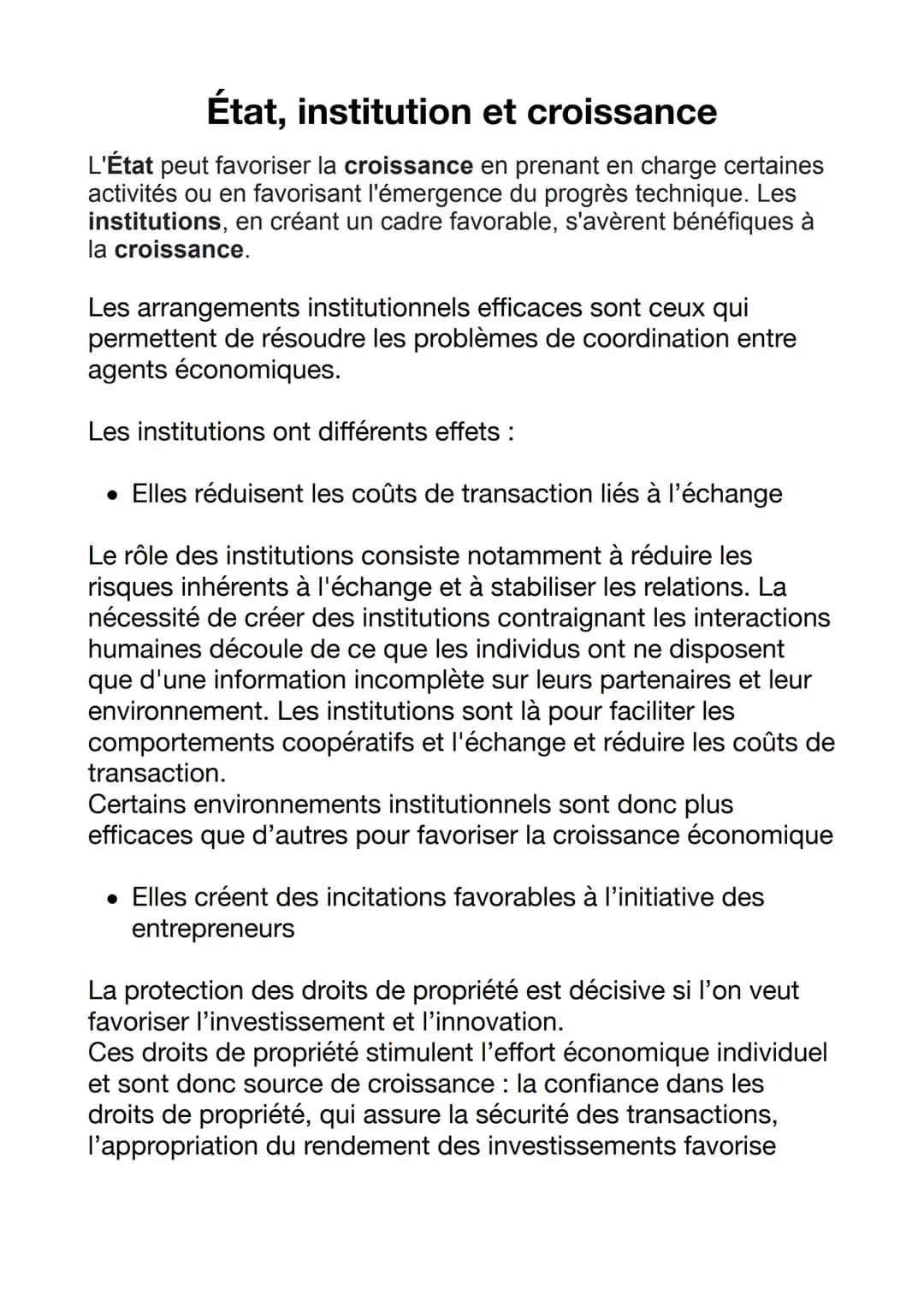 État, institution et croissance
L'État peut favoriser la croissance en prenant en charge certaines
activités ou en favorisant l'émergence du