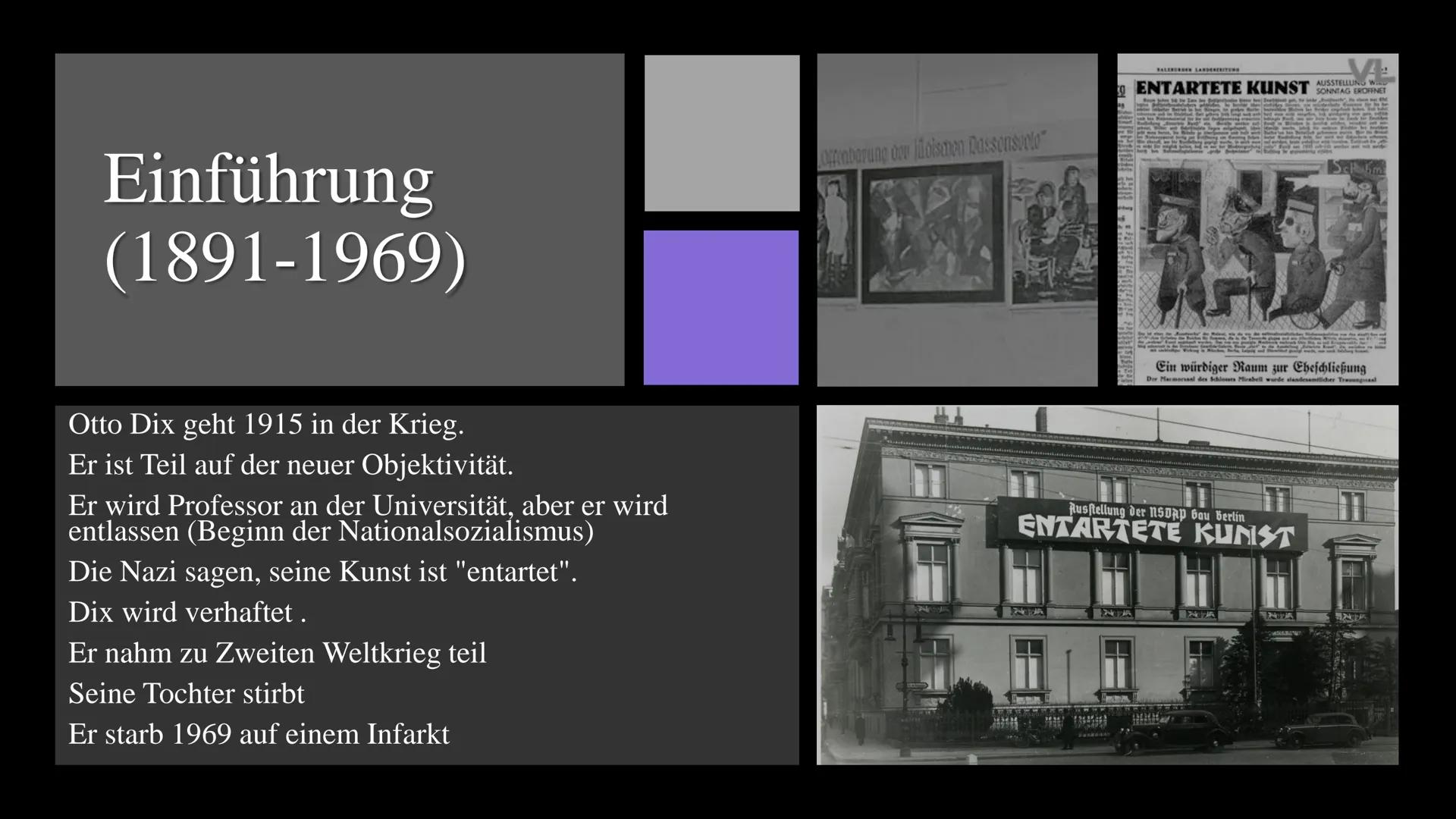 KRIEG DURCH
KUNST, OTTO DIX Einführung
(1891-1969)
Offenbarung oor judischon Dassensoolo"
ORLANDERZEITUNG
VA
AUSSTELLUNG W
O ENTARTETE KUNST